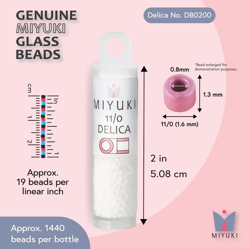 Miyuki Delica Seed Beads â€“ Size 11/0 (1.6 mm), DB0200, Opaque Chalk White, 7.2 g, Approx. 1440 Beads, Made in Japan - Image 3